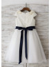 Beaded Peter Pan Collar Ivory Lace Tulle Rustic Flower Girl Dress